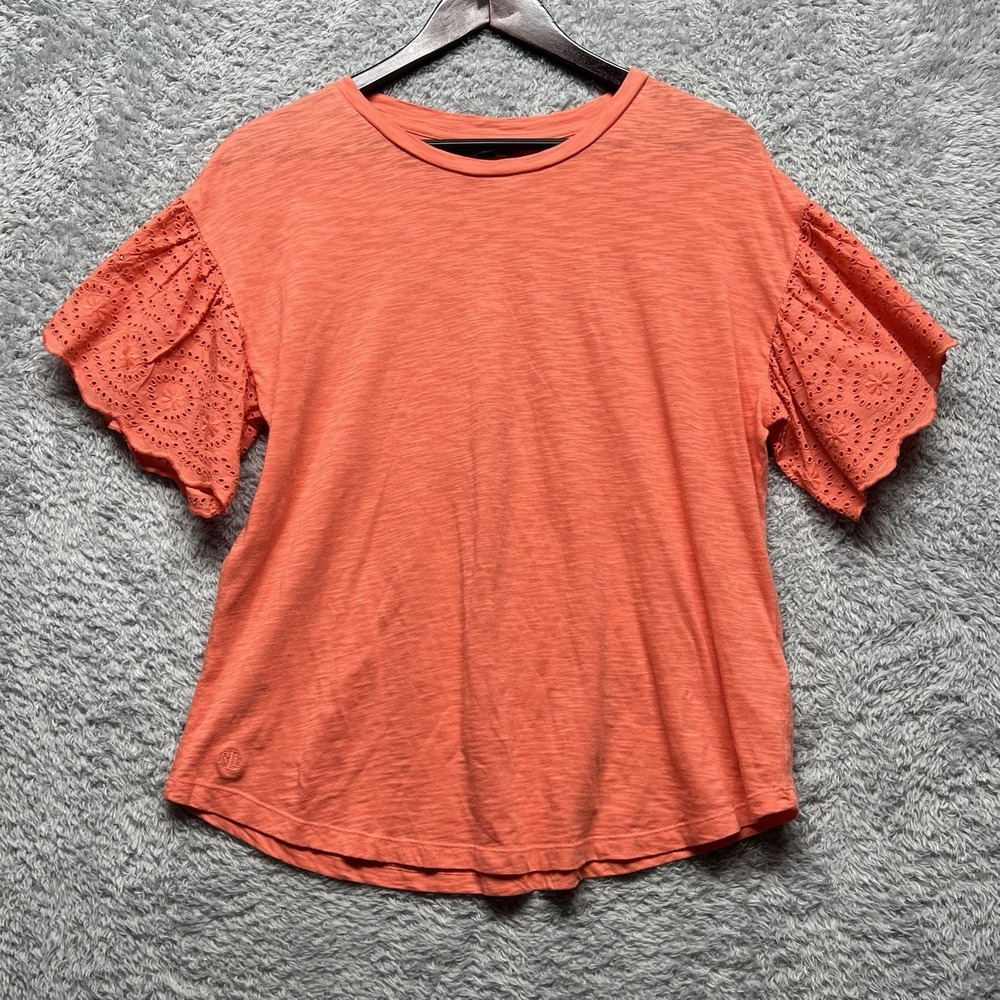 Lauren Ralph Lauren Top Large Orange Embroidered Eyelet Ruffle Sleeve Boho